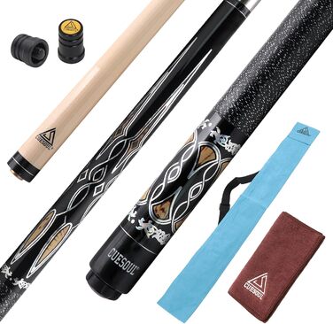 CUESOUL Більярдний кий 58 дюймів, 21oz, наконечник 13 мм, з обмоткою Irish Wrap, у синьо-коричневій сумці для кия