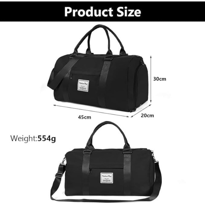 Спортивна сумка Flintronic, дорожня сумка, сумка-мішок з відділенням для взуття та мокрих речей, водонепроникна, для подорожей та спорту, чорна