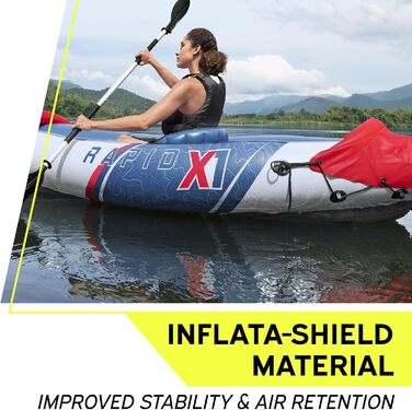 Надувний каяк Bestway Hydro Force Rapid X1 290x91x42 см для 1 людини, до 120 кг, Inflata-Shield, GS сертифікат, алюмінієве весло, насос, сумка