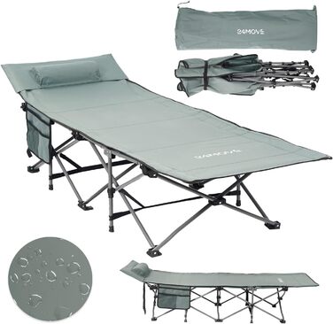 Розкладне ліжко-диван 24MOVE® для кемпінгу та відпочинку на природі, сіре, 190 x 67 x 34 см, до 150 кг