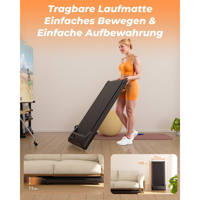 Walking Pad Lacuffy 2.5 HP: біговий доріжки для дому з керуванням через додаток, підтримка 136 кг, чорний, 90 см