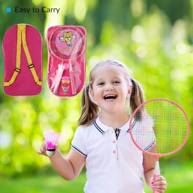 Набір для бадмінтона QKTYB для дітей від 4 до 8 років, легкий алюмінієвий, для початківців, з сумкою, зелений (рожевий)