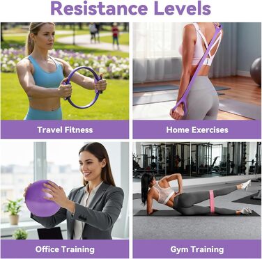 Pilates Ring Набір для пілатесу: коло з ручками 35 см, 5 еластичних стрічок, м'яч для пілатесу - для дому, тонусу тіла, гнучкості