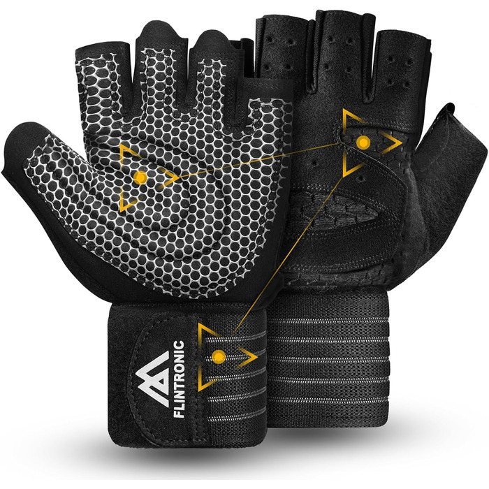 Фінтронік Фітнес Рукавички: Дихаючі рукавички з підтримкою зап'ястя, неслизькі силіконові рукавички для тренувань, важкої атлетики, фітнесу та підтягувань