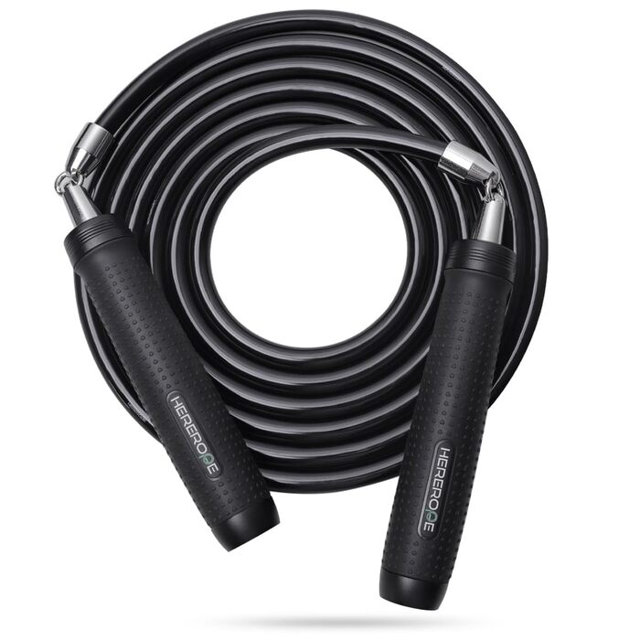 Скакалка з утяжеленням Hererope, 11 мм сталевий трос, металеві ручки, регульована довжина, для тренувань та фітнесу, чорний