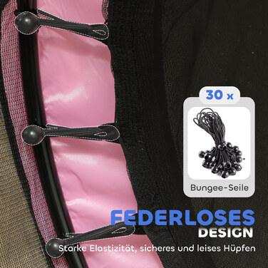 Батут для дітей, діаметром 140 см, з сіткою безпеки, для використання в приміщенні та на вулиці, сталевий каркас, пластикове полотно, максимальне навантаження до 50 кг, Рожевий