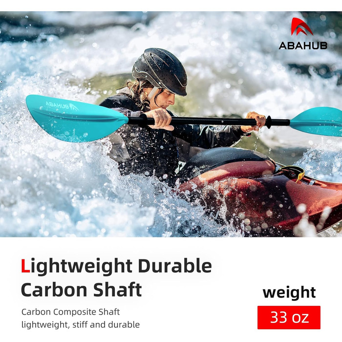 Весло для каяка Abahub, карбонове, регульоване 220–240 см, з лішем, пластикове лопаті, для каякінгу, чорне/біле/синє/зелене/помаранчеве/жовте/бірюзове