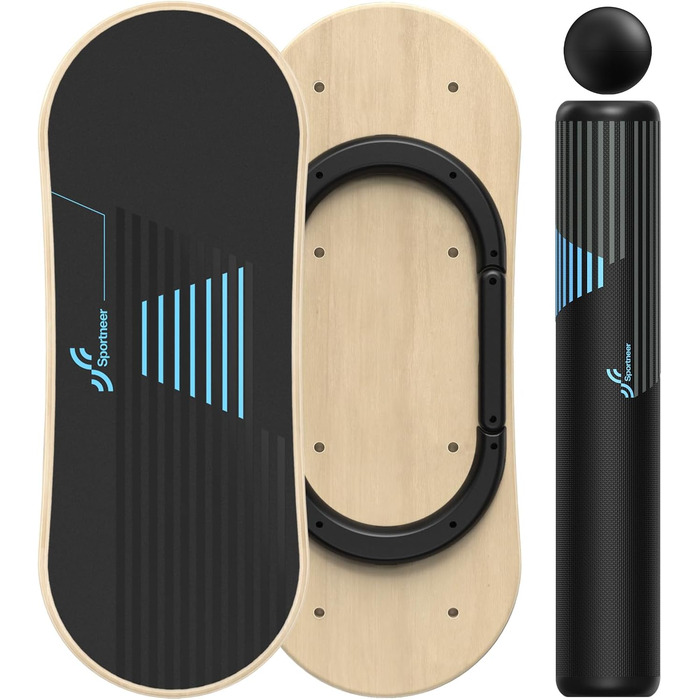Балансборд Sportneer 7 режимів - тренажер для рівноваги, дошка для серфінгу, ролерборд, з м'ячем та стопорами (дерево)
