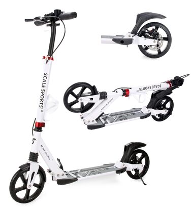 Самокат двоколісний складний Kickscooter для дітей 8-12 років, підлітків та дорослих, регульований кермо, колеса PU 200 мм, дискове та ножне гальмо, білий/чорний