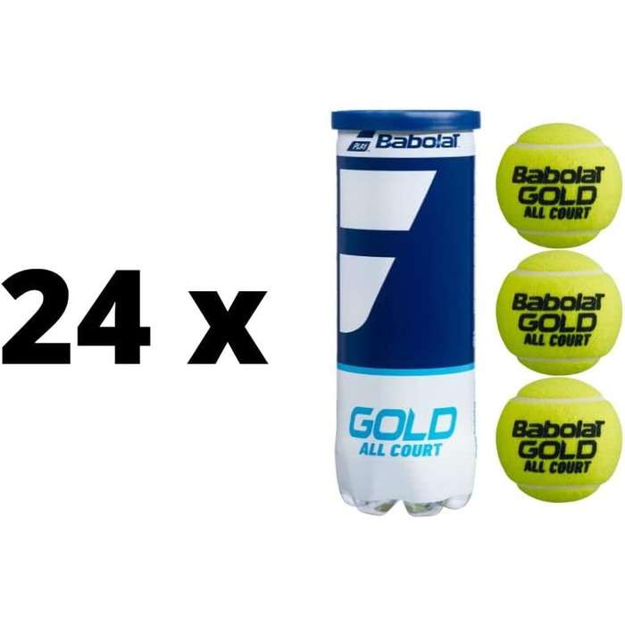 Тенісні м'ячі Babolat Gold All Court, 72 шт. (24×3), для дорослих гравців і тренерів, універсальні, високоякісні, у тубах