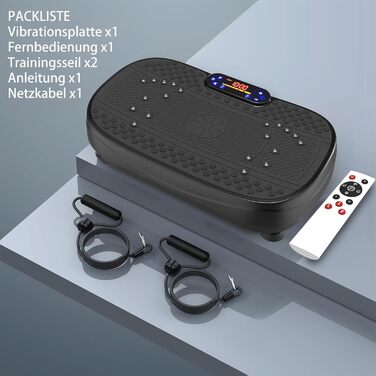 Вібраційна платформа для дому - тренажер для схуднення та формування тіла з 120 рівнями, 5 режимами, з еластичними стрічками та пультом дистанційного керування, для спалювання жиру та нарощування м'язів, ідеально для дому та домашнього спортзалу, чорного 