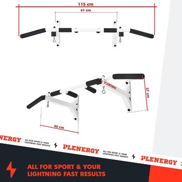 Турнік для стелі та стіни Plenergy S5, чорний, 6 нековзних ручок, комплект для монтажу