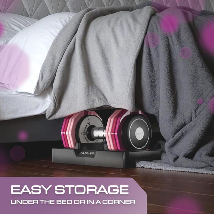 Регульовані гантелі OVEL 4YFIT 5-в-1 (2-10 кг), швидке налаштування ваги, металевий антиковзний руків'я, компактний дизайн з рожевими градієнтами, ідеально для жінок