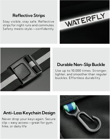 Поясна сумка для бігу WATERFLY: сумка на пояс для телефону, 4 кишені, для чоловіків та жінок, для фітнесу, спорту, бігу