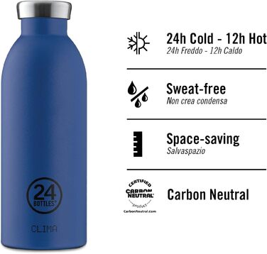 Термос 24Bottles Clima 500 мл, екологічна сталева пляшка, герметична, зберігає тепло 12 годин і холод 24 години, Brushed Steel