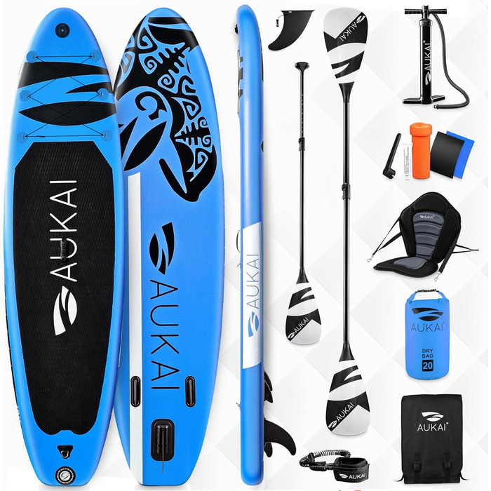 SUP Board AUKAI PRO 320см | Надувний SUP Борд 2в1 з сидінням для каяка | Комплект з аксесуарами | 5 років гарантія | Ocean-Turkis (Ocean-Blue)