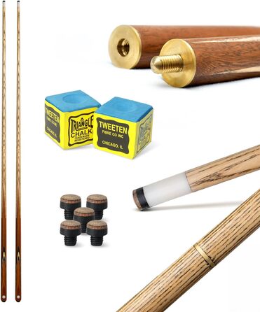 Набір для більярду HD Billard Queue Set: 2-секційна кий з благородного дерева, 147 см, для пулу та снукеру, змінна шкіряна насадка, крейда та запасні насадки