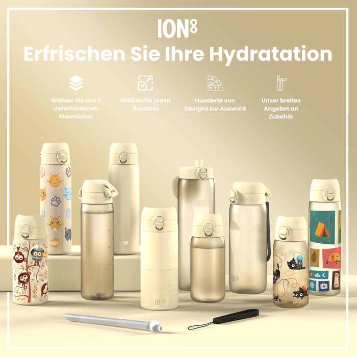 Спортивна пляшка для води ION8 Evo 600 мл, сталева, герметична з замком та ручкою, колір: кремовий білий