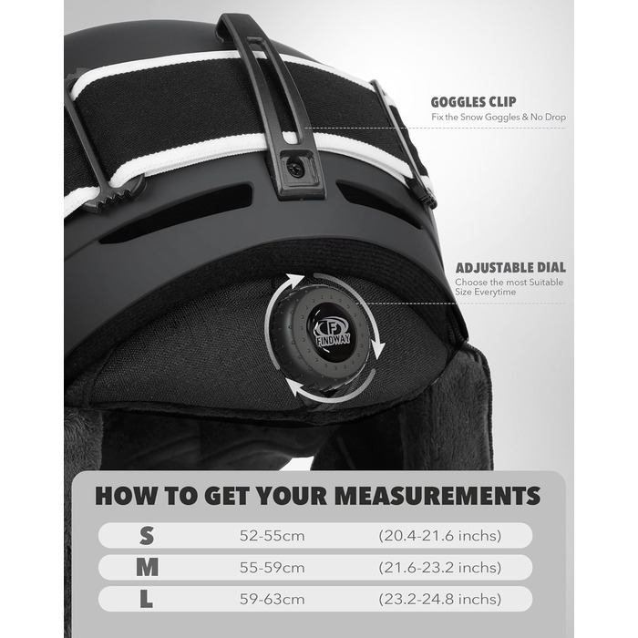 Шолом та маска для гірських лиж та сноуборду Findway, чорний. Підходить для жінок, чоловіків та підлітків