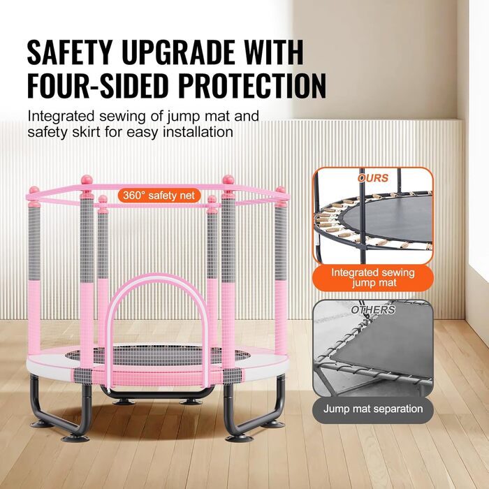 Батут дитячий VEVOR Outdoor 1545 мм з сіткою та баскетбольним кільцем, рожевий. Для дітей від 3 років.