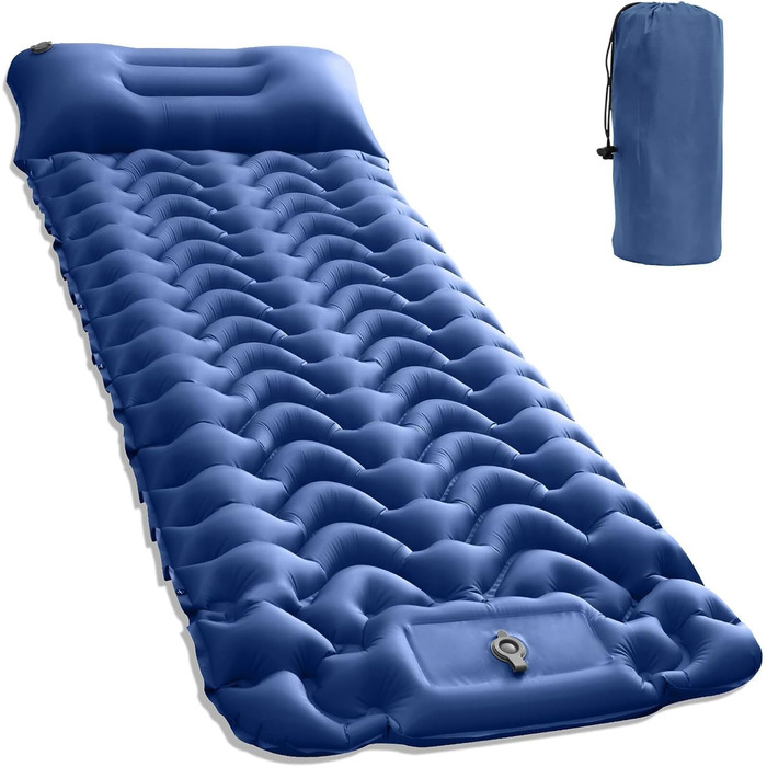 Каремат туристичний самонадувний Cunbayi з інтегрованими подушками та насосом. Підходить для кемпінгу, походів, пляжу та подорожей. Синій колір.