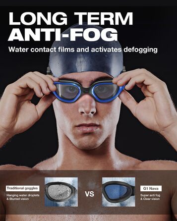 Окуляри для плавання ZIONOR G1 NAVA Anti-Fog (антизапітні), дорослі, унісекс, 100% UV-захист, чорно-сині