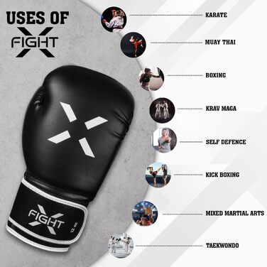 FightX Боксерські рукавички для MMA, тренувань і спарингів, легкі та важкі, для чоловіків і жінок, чорні/білі
