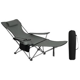 Крісло для кемпінгу Woltu, складане, рибальське, легке, з підніжкою та підсклянником, сіре