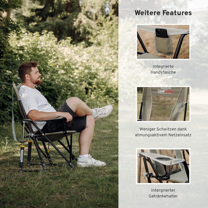 Крісло для кемпінгу CAMPWERK зі спинкою, розкладне, з підстаканником, легке в збиранні, преміум-якість