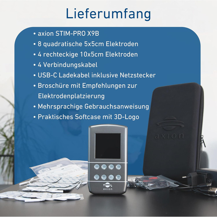 Апарат TENS EMS STIM-PRO X9B з 4 каналами та 8 електродів для болісної терапії, масажу та м'язового стимулювання - axion® (3) X9B