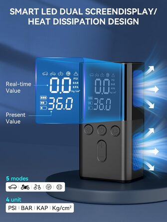 Електричний компресор WYRIAZA 10000mAh, 150PSI, портативний насос для авто, велосипедів, мотоциклів, цифровий LED дисплей