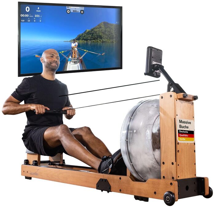 Водний тренажер Skandika Lykke: дерев'яний, для дому, з великим баком 90°, сумісний з Kinomap