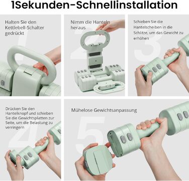 Регульований гантельний комплект 2-в-1 для жінок – 4 рівні (1-5,5 кг) – обладнання для фітнесу вдома, зелені гантелі