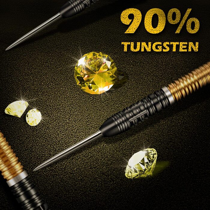 Дарти WIN.MAX з металевим наконечником 90% Tungsten (Вольфрам), 3 шт., 24 г, професійні сталеві дротики (Чорно-золоті 2026)