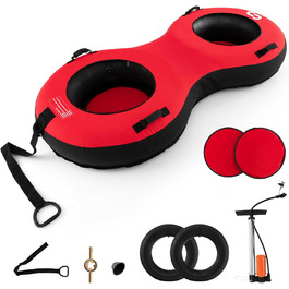 Надувний сніговий санки COSTWAY 200 см для 2 осіб з тросом та насосом, червоний