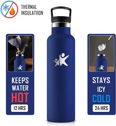 Фляга KollyKolla 750 мл з нержавіючої сталі, ізольована, з трубочкою, без BPA, для газованої води, вакуумна термофляга, фляга для дорослих, універсальна, для спорту, офісу, тренажерного залу, велосипеда, кемпінгу, темно-синій колір