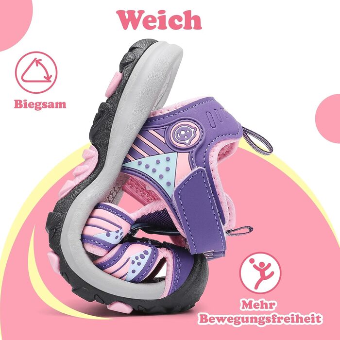 Сандалі Mishansha закриті для дівчаток літні трекінгові дитячі дихаючі, розмір 24-39 (EU, фіолетові)