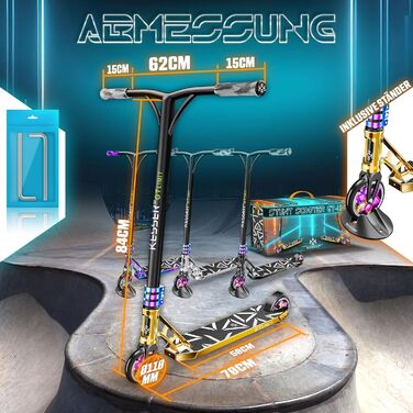Трюковий самокат KESSER® GT-Limit 360° з підставкою, колеса PU 110 мм, підшипники ABEC 9 - для дітей та дорослих, золотий