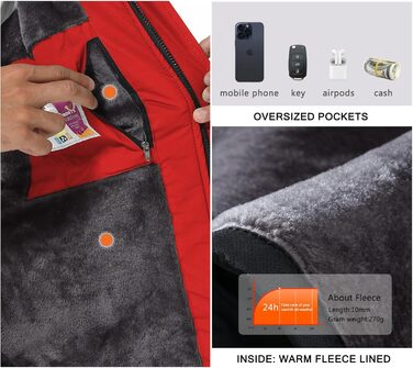 SPOSULEI чоловіча флісова куртка на зиму, тепла, з підкладкою, для катання на лижах, для активного відпочинку, вітронепроникна, водонепроникна, з капюшоном, червона