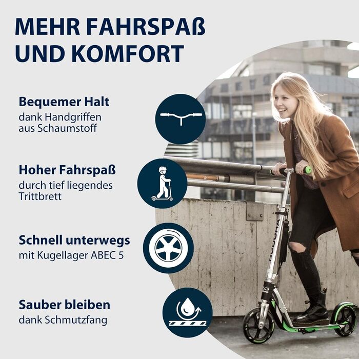 Самокат HUDORA BigWheel 205 алюмінієвий, складаний, для дітей і дорослих, до 100 кг, регульована висота, з/без замка