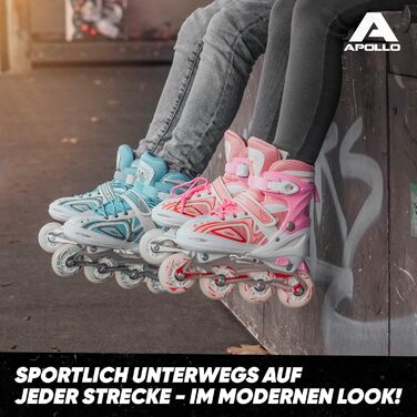 Інлайне ролики Apollo Super Blades X Pro LED для дітей та дорослих, розміри 31-42, білий/бірюзовий