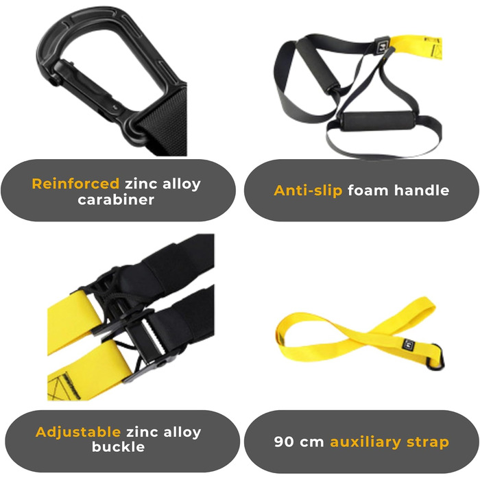 Набір для тренувань зі стропами для дому та на вулиці | Комплект для саспеншн-тренінгу з дверним кріпленням, регульованими ременями, сумкою для перенесення | Тренування всього тіла, обладнання для калістеніки, фітнес, домашні тренування