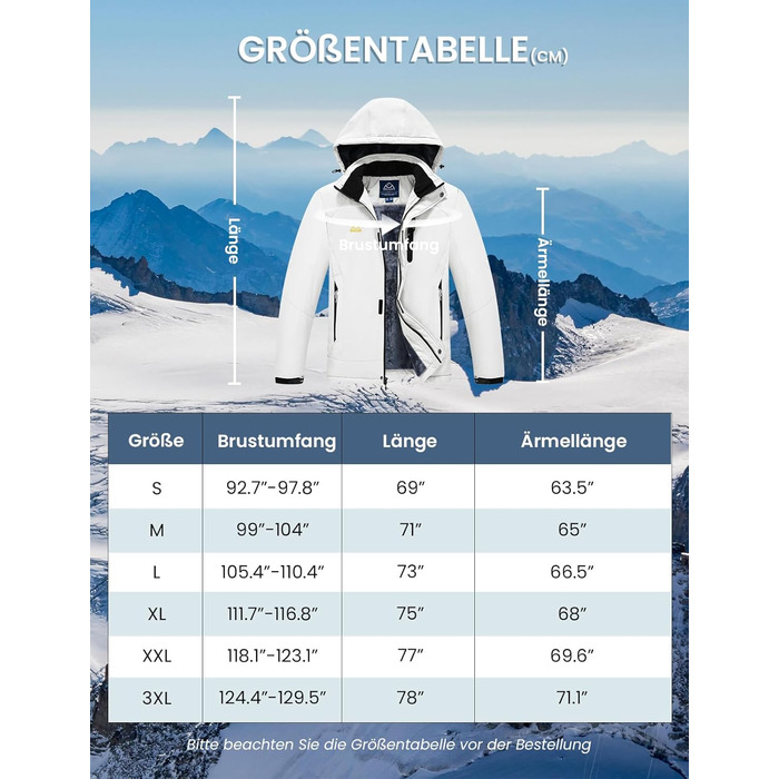 Спортивна куртка Rdruko для чоловіків: тепла зимова куртка, сноубордистська куртка з флісовою підкладкою, водонепроникна функціональна куртка для активного відпочинку та походів з капюшоном, колір білий