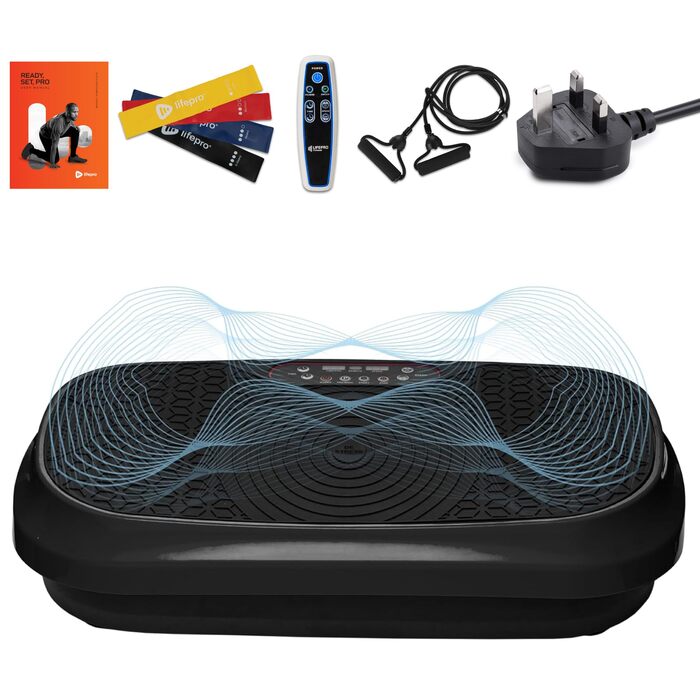 Віброплатформа Lifepro Waver Mini з пультом та гумками для фітнесу - компактний вібраційний тренажер для лімфодренажу, тонусу м'язів, 99 рівнів інтенсивності, 10 програм Schwarz
