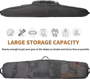 Чохол для сноуборду MERALIAN для подорожей літаком, з підкладкою для борду, черевиків, одягу, шолома та спорядження, доступний у розмірах 155 см та 165 см (Чорний/Чорний, 155CM)
