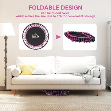 Трамплін для фітнесу HOMCOM 45' з регульованою ручкою, складний міні-трамплін для занять спортом вдома, витримує до 150 кг, рожевий