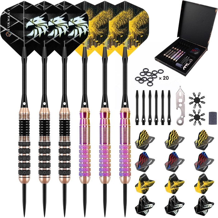 Дарти Turnart Metallspitze - Професійний набір дротиків 6 шт (22/24 г) з латунними корпусами та сталевими наконечниками