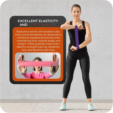 Фітнес-еластичні стрічки 5 рівнів опору, латекс, з сумкою для перенесення, для фітнесу, пілатесу, йоги, тренувань вдома та в залі, різні кольори для різного опору (рожевий та фіолетовий дует)