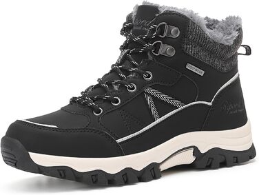 Зимові черевики для жінок: теплі трекінгові черевики, черевики для снігу, розмір 36-41 (чорний з білими лініями, 39 EU)