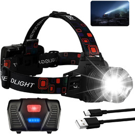Ліхтар на лоб LED акумуляторний, 100000 люмен, 9000mAh, 5 режимів, IPX7, Zoom, для кемпінгу, риболовлі, надзвичайних ситуацій